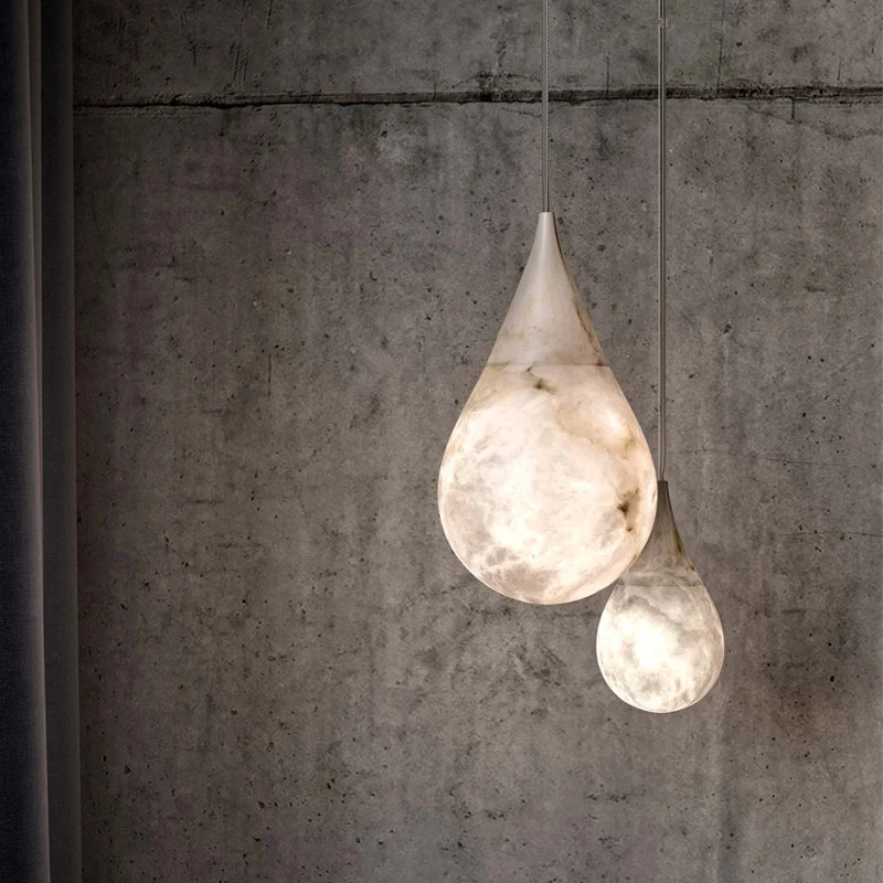 Marble Small Pendant Light Spanish Natural Stone Hanging Lamp Chandelier for Dining Room Bedside LED Lighting Suspension Home