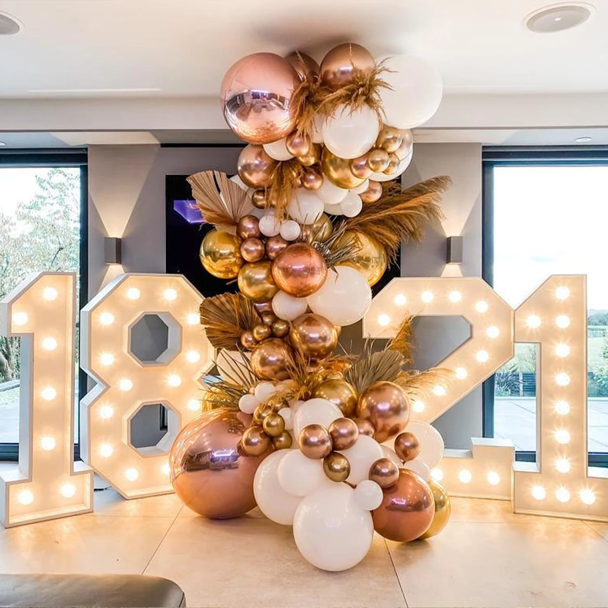 Scatola di riempimento di palloncini con figura gigante da 91.5cm con luci 1 ° compleanno palloncino numero 30 40 50 cornice per palloncini decorazioni per matrimoni Baby Shower