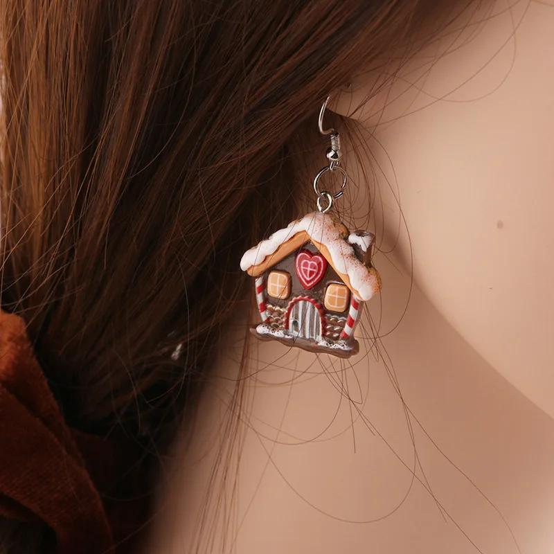 Fun and Cute Style Multi Colored Resin Christmas Element Earring UNISEX  Snowy Atmosphere Home Friends Gathering Jewelry Earring