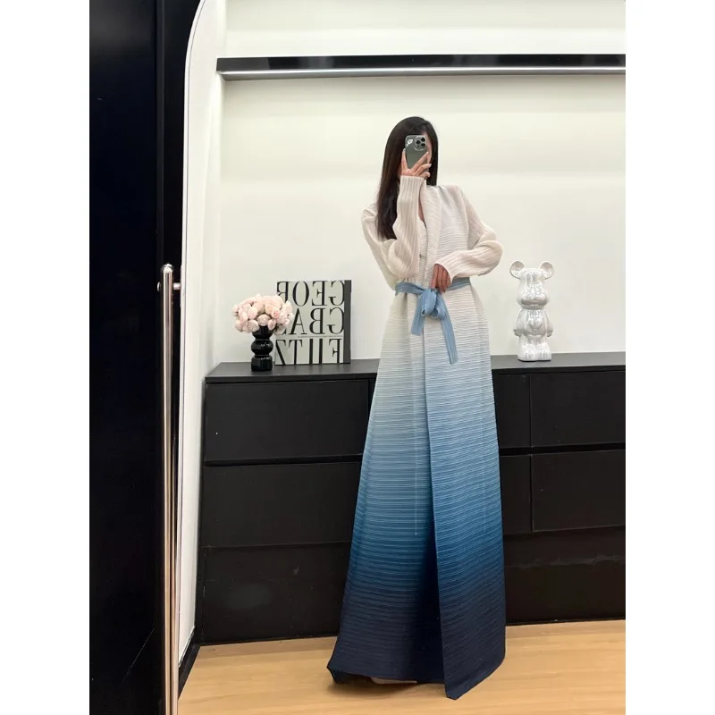

KAF Women Festival Dresses Lapel Long Sleeve Gradient Colour Retro Design Loose Large Size Fashion Elegant Female Abaya 2025 New