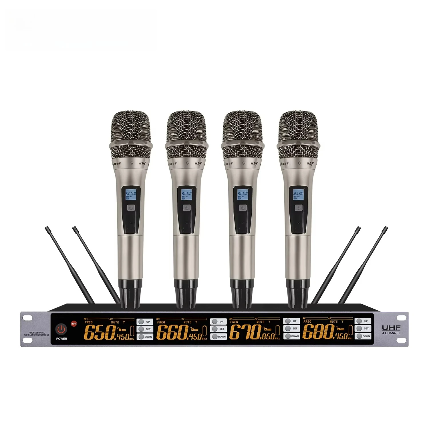 GAW-BR808 Professional Wireless System with IR Infrared Pair Frequency UHF Wireless 1 to 4 Microphone for Stage KTV