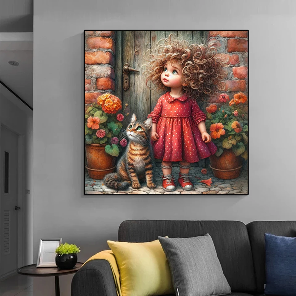 New Diamond Painting Girl Elves Embroidery Cat Dog Bird Picture Stitch Flower Mosaic Portrait Home Decoration New Year Gift