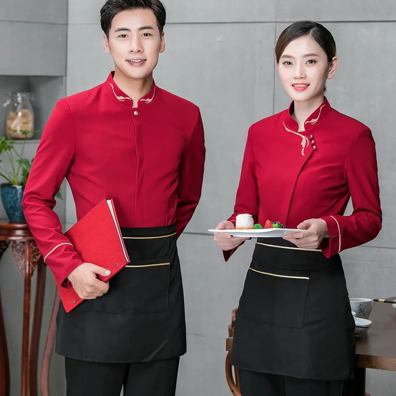 Novel Dingheng Hotel Work Clothes Autumn Dining Teahouse Clothing Hot Pot Restaurant Waiter Workwear Long Sleeve