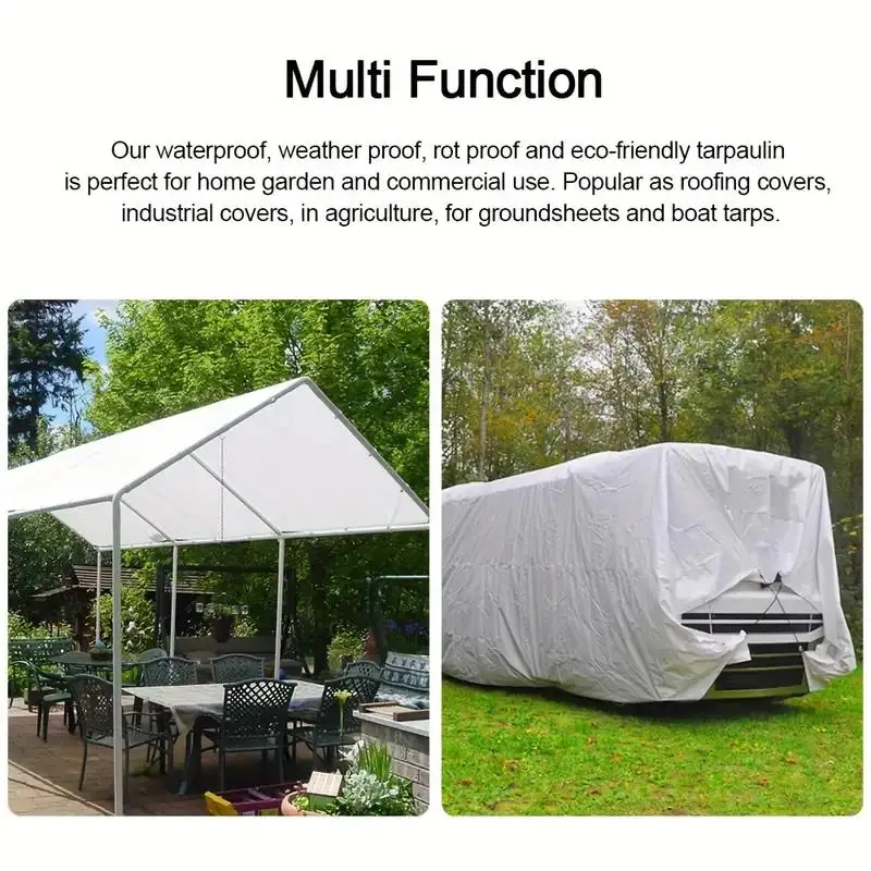 White Waterproof Tarp Awning Tarpaulin Rectangle Anti-UV Tarpaulins Sun Shade Sail Camping Garden Patio Yard Outdoor Canopy