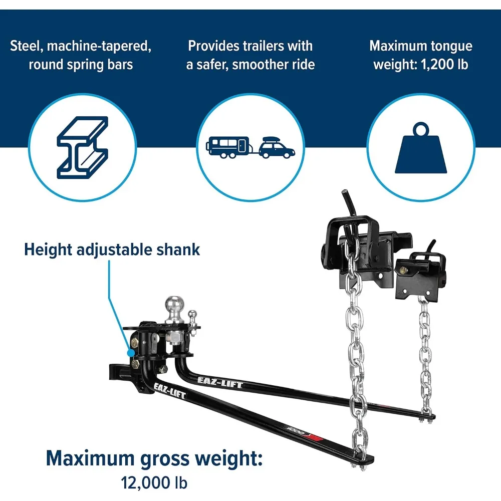 Eaz-Lift Elite 1,000lb Weight Distributing Hitch Kit with Sway Control (48058) for Trailer, black