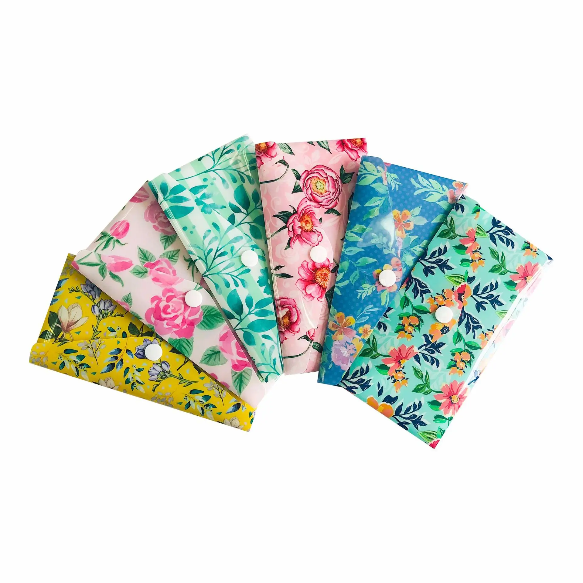 Pack of 15 PVC Budget Cash Plastic Envelopes Floral Fresh Plastic Snap Wrap Envelopes