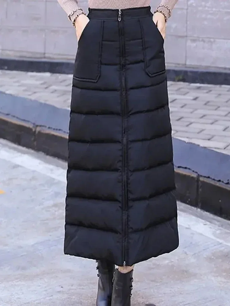 Warm Winter Down Cotton All-in-one Skirt Korean Thicken Snow Wear A-line Faldas Casual Baggy Thick  Quilted New Jupes Z587