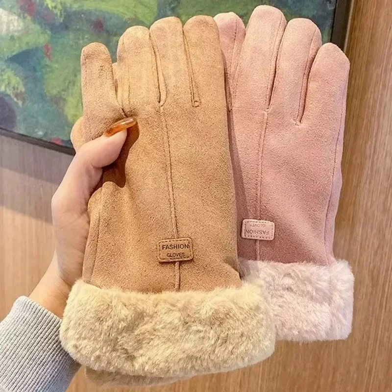 Women Furry Gloves Winter Girls Warm Solid Color Comfortable Full Finger Mittens Outdoor Sport Elegant Gloves Fashion Accessory