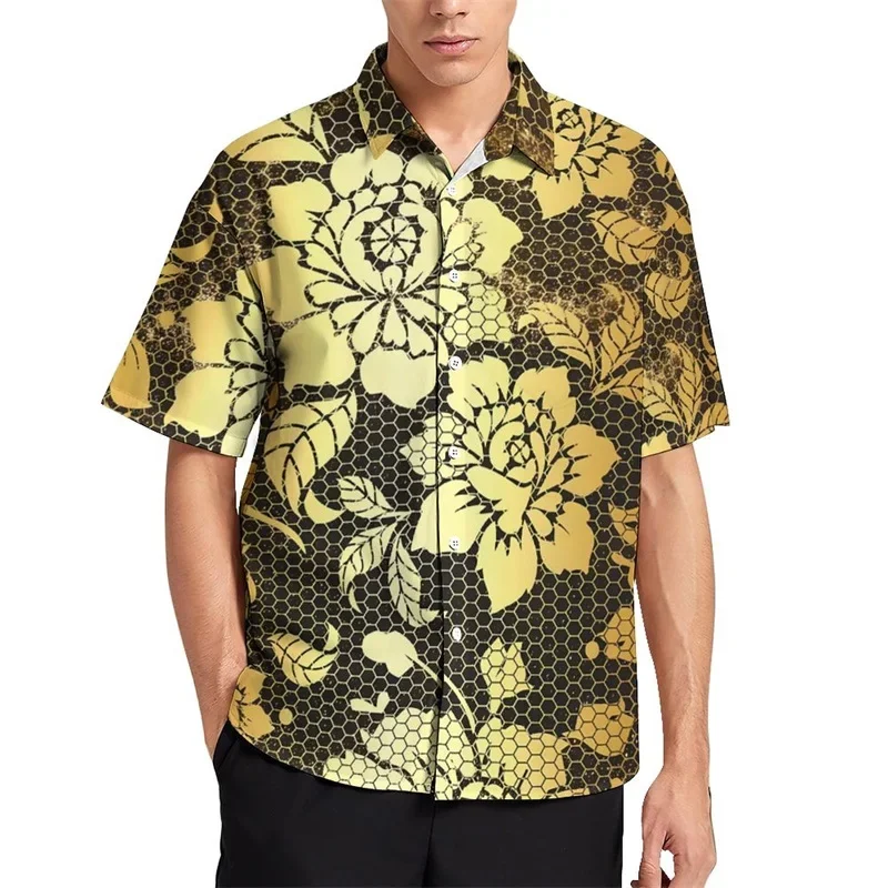 Camicie da uomo 3D Rose Flower Print camicie Casual camicie hawaiane a maniche corte camicie abbottonate abbigliamento da spiaggia maniche corte da uomo estive