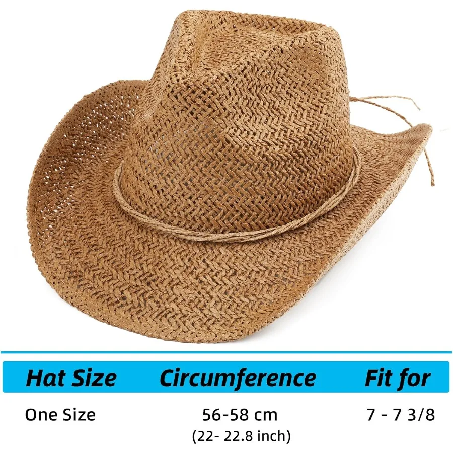 여성용 짧은 챙 밀짚 해변 카우보이 모자, 야외 여름 활동에 이상적, 서부 카우걸 스타일 모자, 자외선 차단 기능