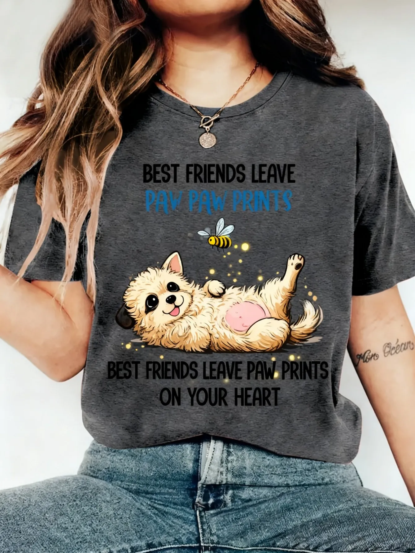 Plus size women's short sleeve T-shirt Best Friends Leave Paw Prints Comfortable soft fabric summer outfit women's clothing