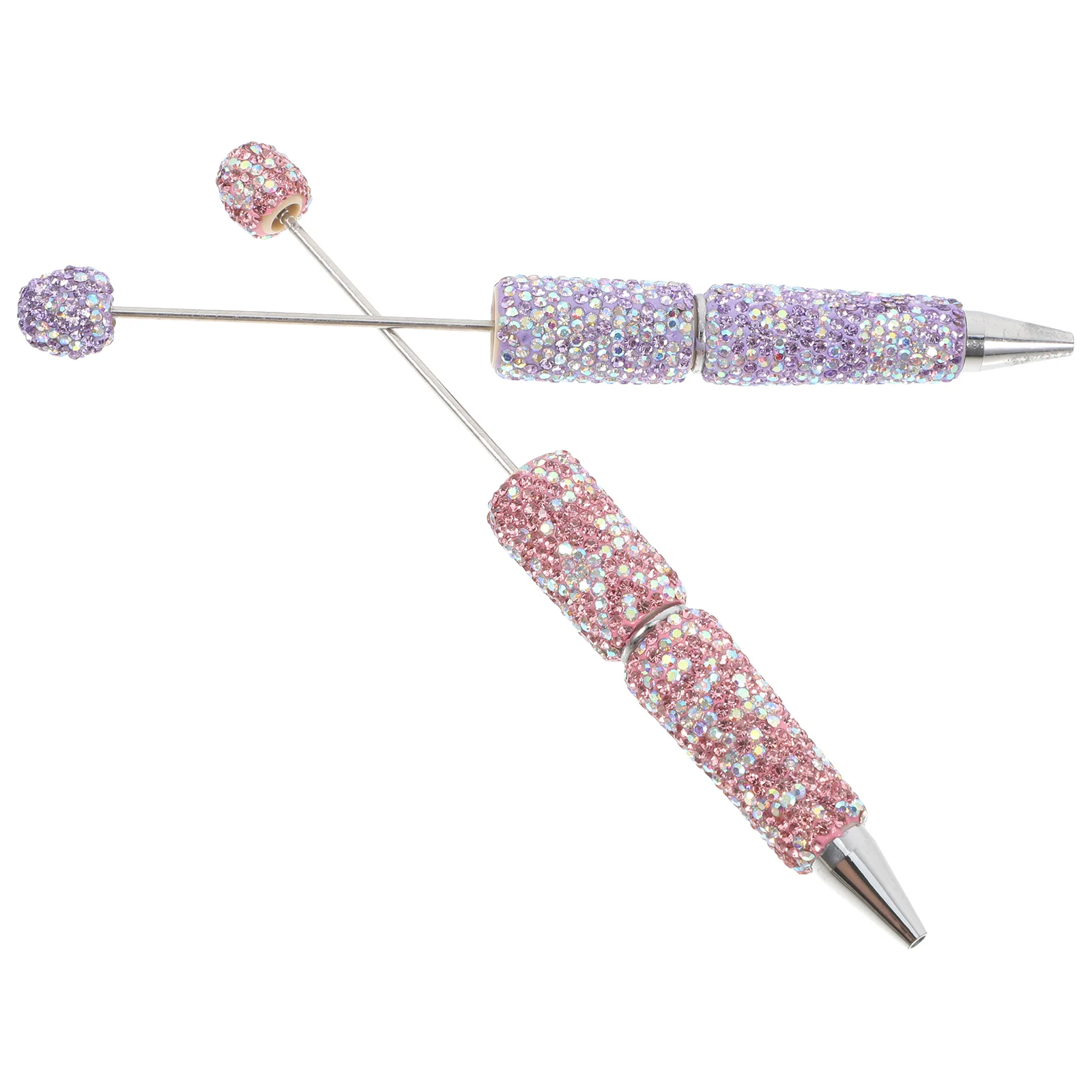 2 Pcs Manual Diamond Ballpoint Pen Girl Stainless Steel Beads for Beadable Pens