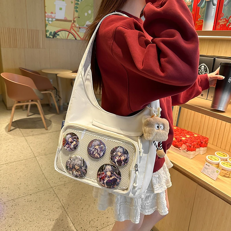 Portable Japanese Style Transparent Ita Bag for Women Large Capacity Canvas Tote Bag Casual PVC Lolita Handbag Daily