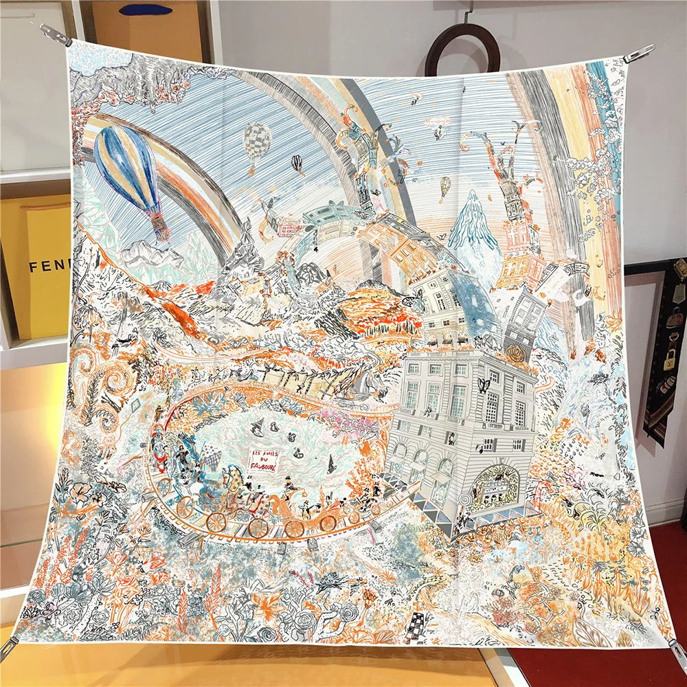 جديد 90 سنتيمتر العلامة التجارية الفاخرة ساحة وشاح المرأة حك الأوشحة الحريرية يلتف شاطئ شال الحجاب كبير باندانا Foulards منديل أغطية الرأس