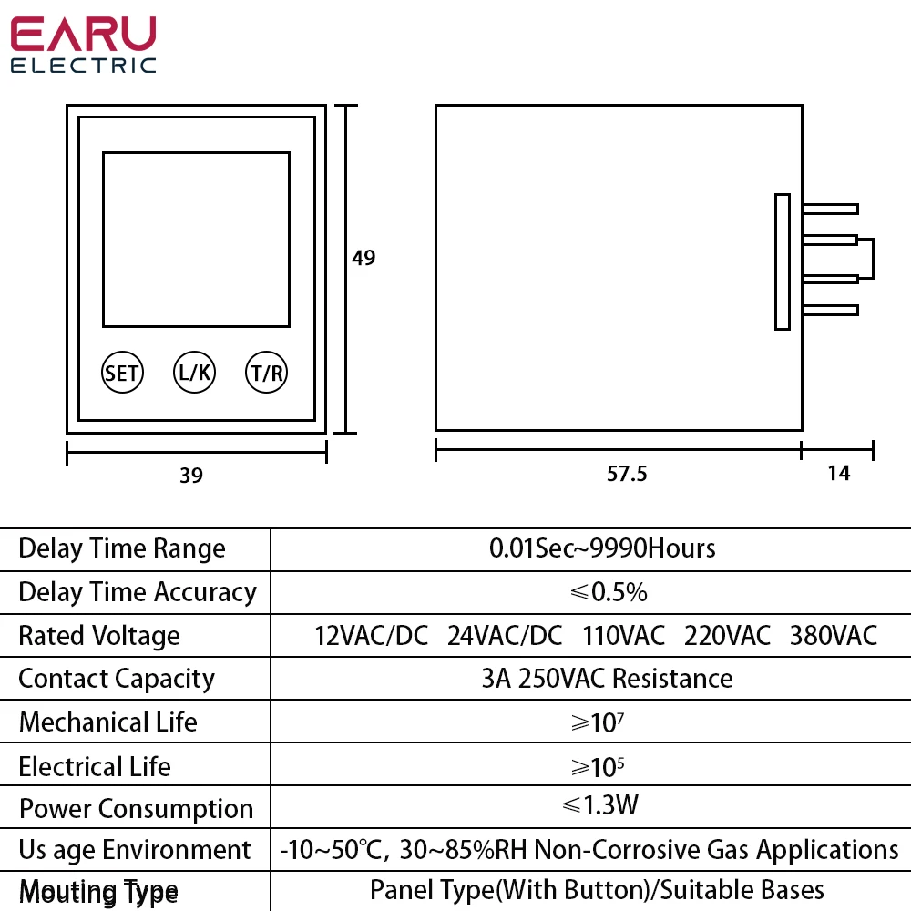 ST3P Series LCD Time Relay DC/AC12V 24V AC110V 220V 380V Precision Programmable Timer Delay Relay 0.01S-9990h With Socket Base