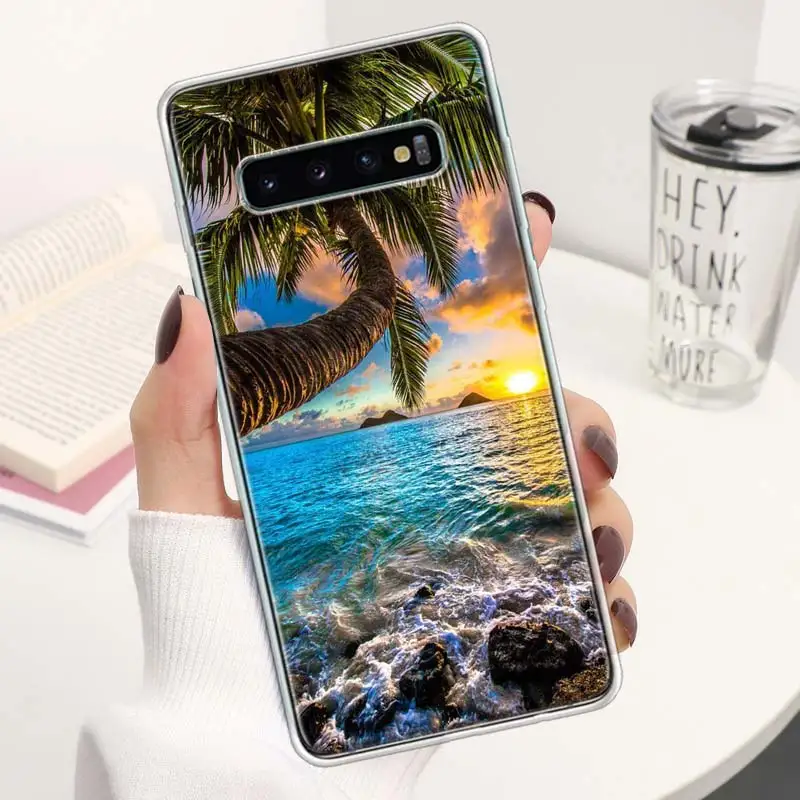 Summer Beach Sunset Sea Palm Tree Phone Case For Samsung Galaxy M12 M21 M30S M31 M32 M51 M52 Note 8 9 10 20 J4 J6 Plus J8 Soft S