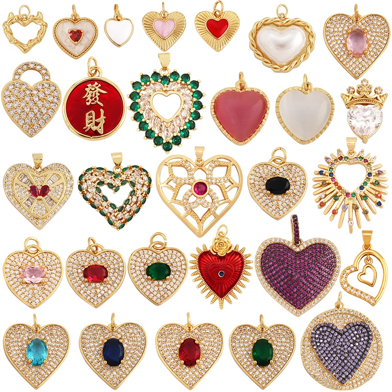Palace Love Heart Enamel Oil Dropped Charm Pendant,18k Gold Plated Inlaid Full Zircon Necklace Bracelet Jewelry Supplies M58