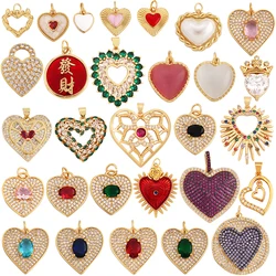 Palace Love Heart Enamel Oil Dropped Charm Pendant,18k Gold Plated Inlaid Full Zircon Necklace Bracelet Jewelry Supplies M58