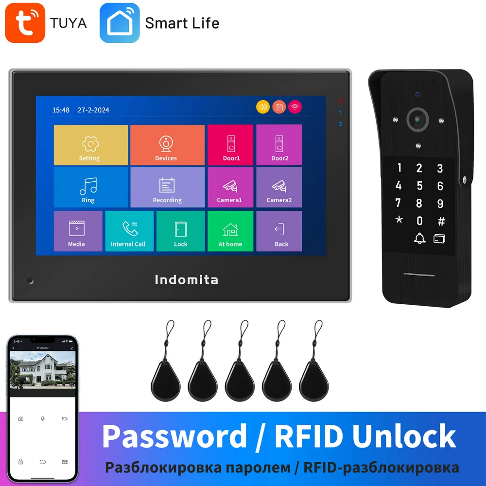 Indomita WiFi Video Door Phone,Tuya Smart Intercom System for Villa,Touch Screen 7\