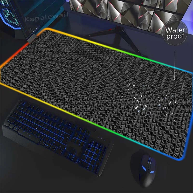 Alfombrilla de ratón impermeable con LED RGB, tapete de mesa para juegos en blanco y negro, 40x90cm, alfombrilla de ratón para ordenador portátil, alfombrilla de ratón suave de velocidad para teclado