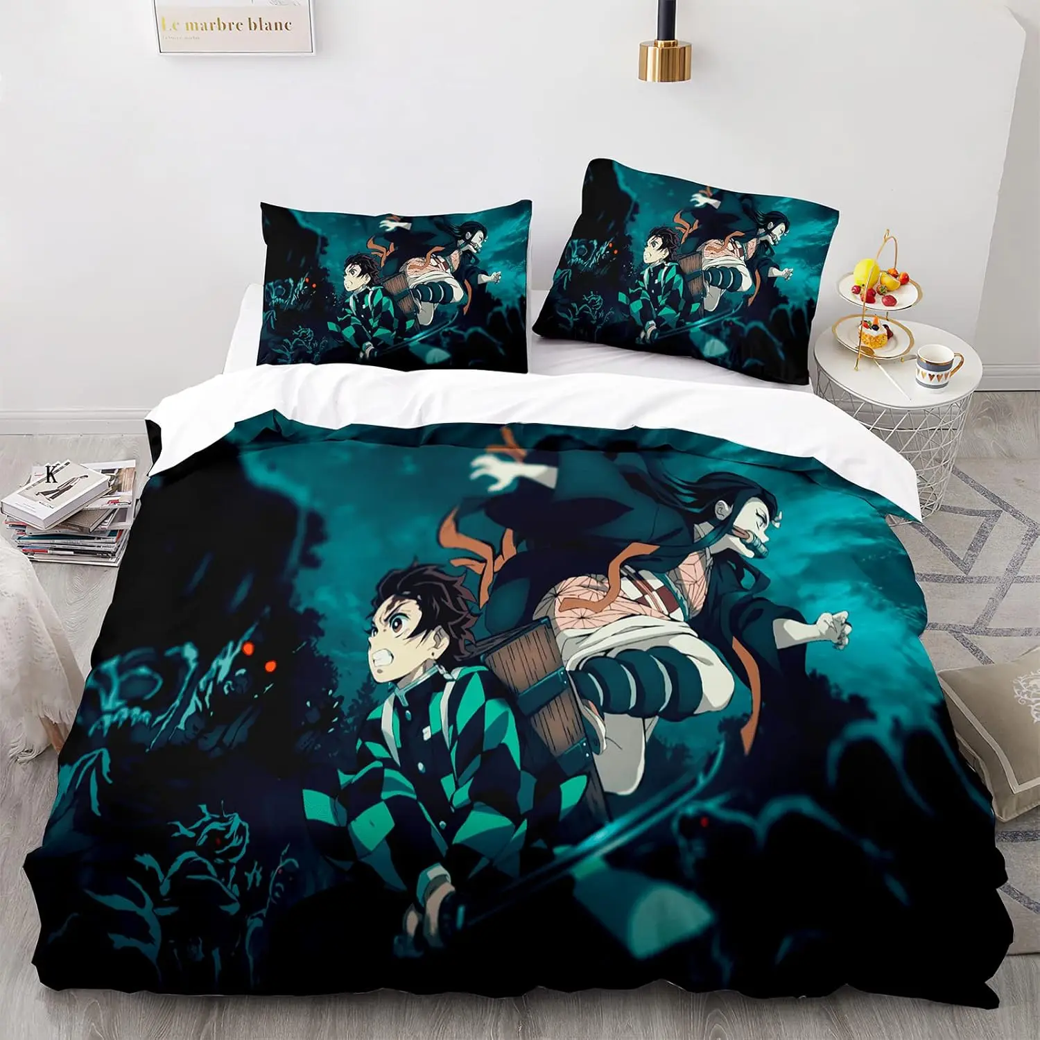 

Duvet Cover with Pillowcase Anime 3D Demon Slayer Pattern Bedding Set,Teen Comforter Cover Set Super Soft Cover