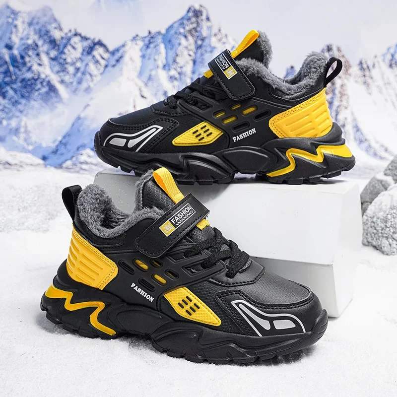 Zapatos cálidos de felpa para niños, zapatillas de deporte para correr, botas de nieve para niños pequeños, entrenadores para caminar, Invierno