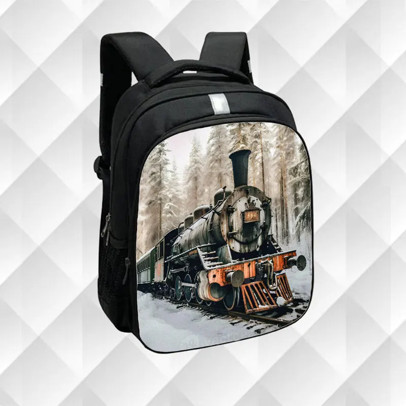 Cool Steam Locomotive Backpack Train Pattern Children School Bags for Travel Rucksack Bookbag Canvas Laptop Bag Day Pack