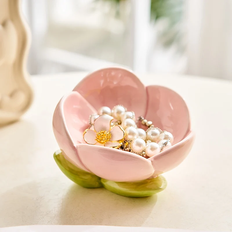

Flower Shaped Jewelry Trays High End Exquisite Ceramic Tray Living Room Key Storage Tray Creative Bedroom Desktop Decoration