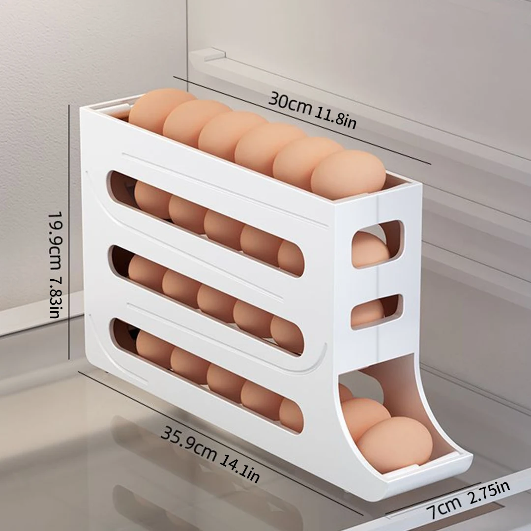 4 Tier Egg Storage Box Organizer for Refrigerator Rolling Egg Organizer Holder Fridge Storage Organizer Food Storage Container