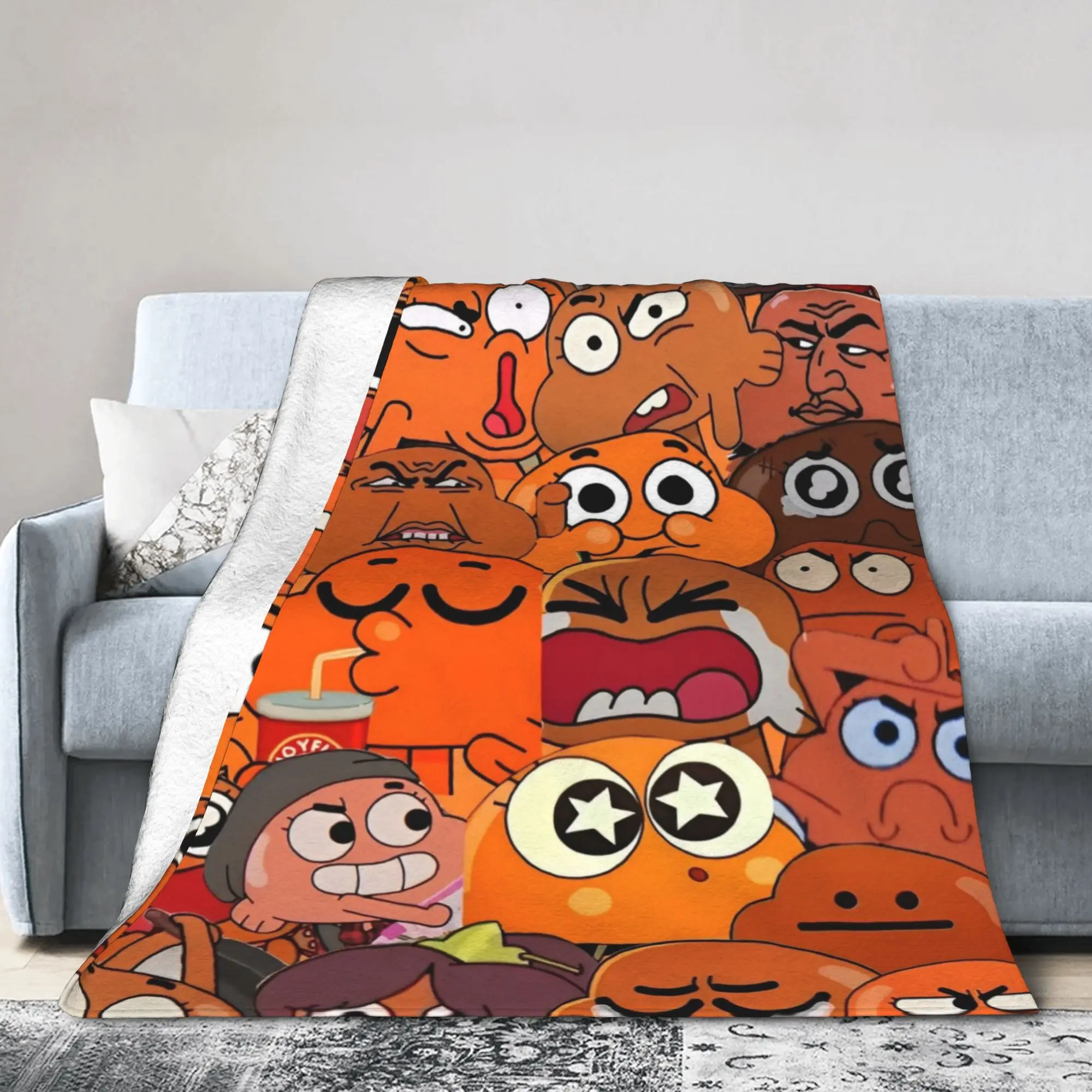 Gum Ball Darwin Face Cartoon  Knitted Blanket Fleece  Super Warm Throw Blanket for Outdoor Travel Bedroom Quilt