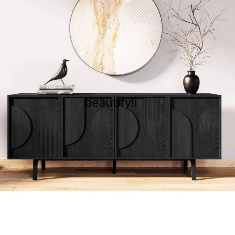 

Боковой шкаф из черного дуба в скандинавском стиле, шкаф для гостиной, прихожей, шкаф для хранения, шкаф для телевизора