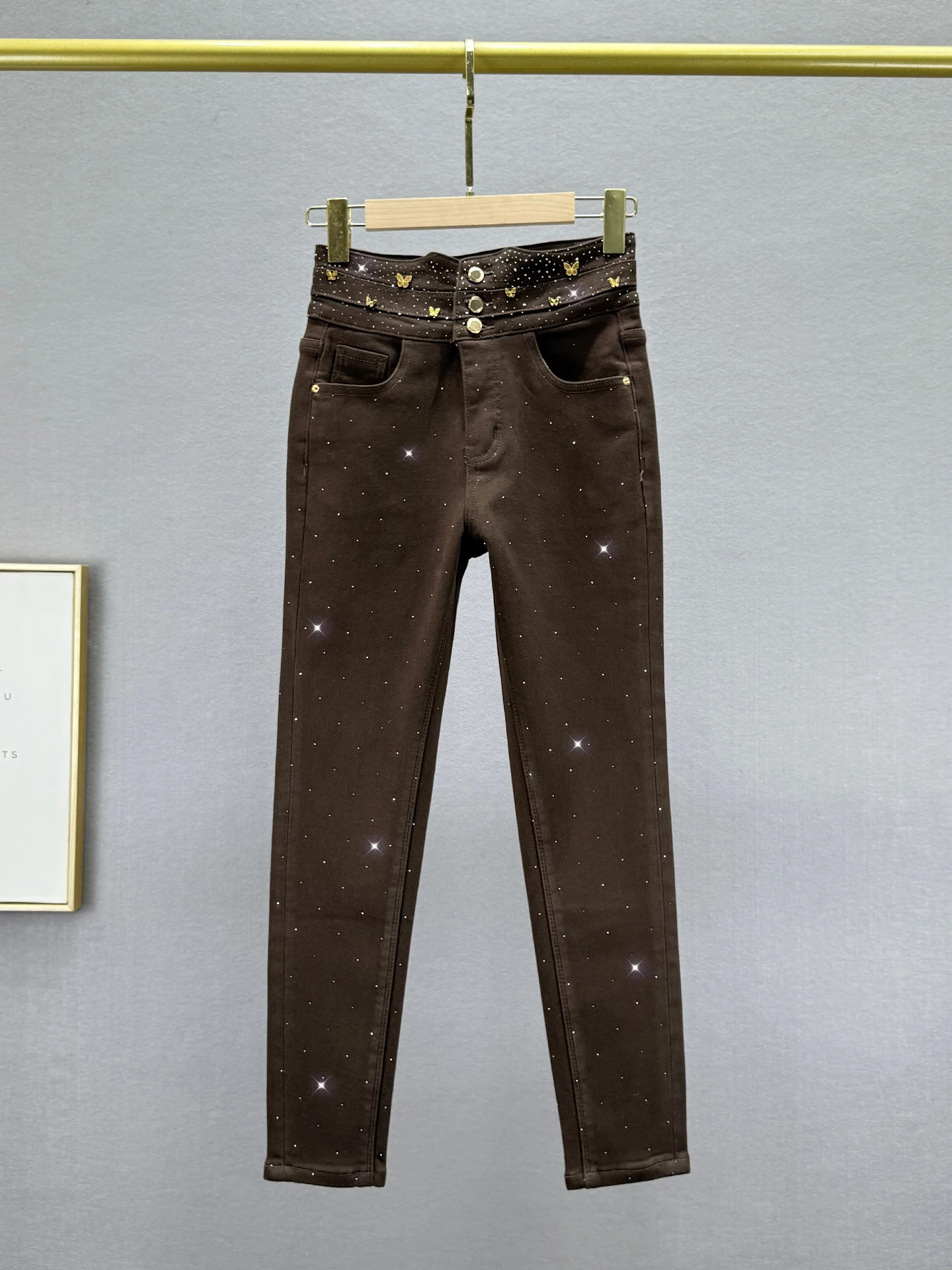 

Women's Fce Lined Skinny Jeans High Waist Slim Fit Winter New Sle European Faion Rhinestone Nine Pou Trendy