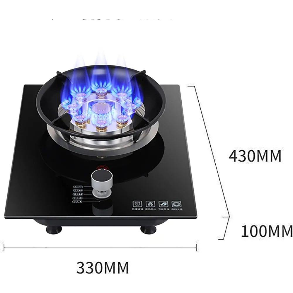 バーナーガスコンロ ガスホブ ブラック強化ガラス 9チャンバーバーナー 中華鍋用クックトップ、ビルトインマウント、天然ガス/プロパンガス用、Cas
