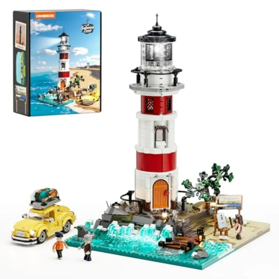 

City Sunrise Lighthouse Lighting Building Set 1632 Pcs Modular LED Brick Kit in Blue for Adults and Travel Enthusiasts