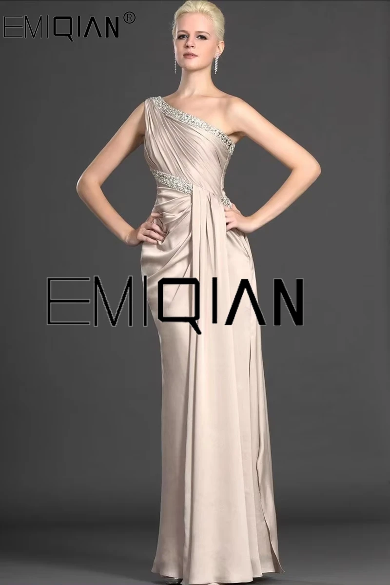 Champagne Chiffon Mother of the Bride Dresses Luxury Beaded One Shoulder Wedding Banquet Celebrity Formal Prom Dresses Mermaid