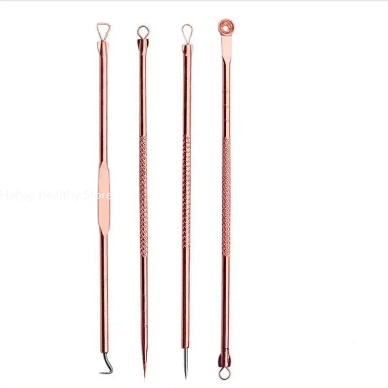 4pc/set Acne Blemish Remover Blackhead Extractor Black Dots Cleaner Needles Set Black Spots Pore Cleanser Tool Rose Gold Sliver