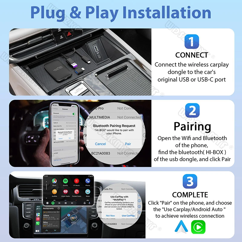 4 in 1 Smart Carplay Ai Box Wireless Carplay Adapter Android Auto Apple Carplay Car Multimedia Player For Mazda Benz Kia VW