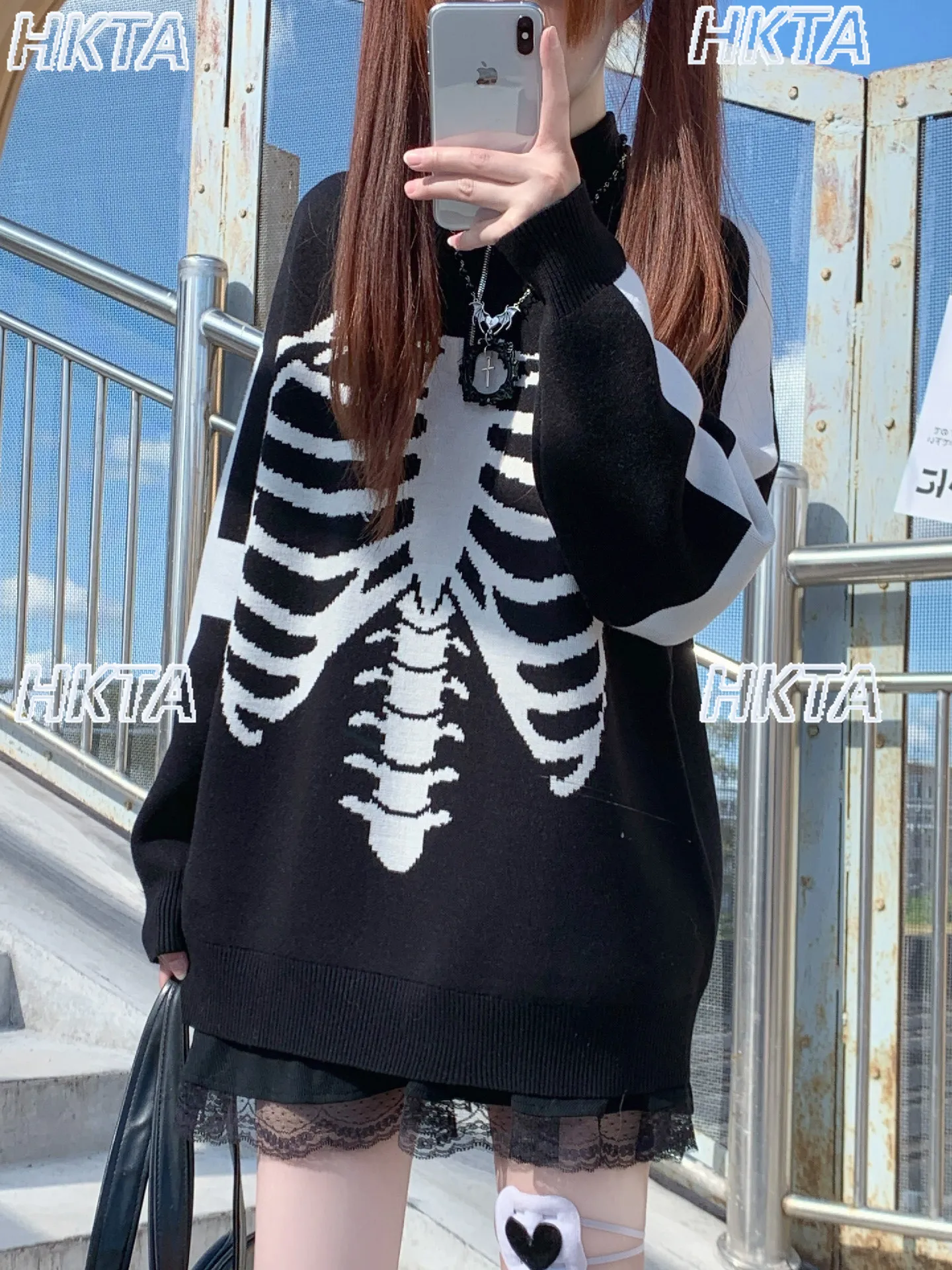Japanese Subculture Dark Y2k Contrasting Knitted Sweater Long Top Goth Autumn Personality Sweet Cool Long Sleeve Pullovers Women