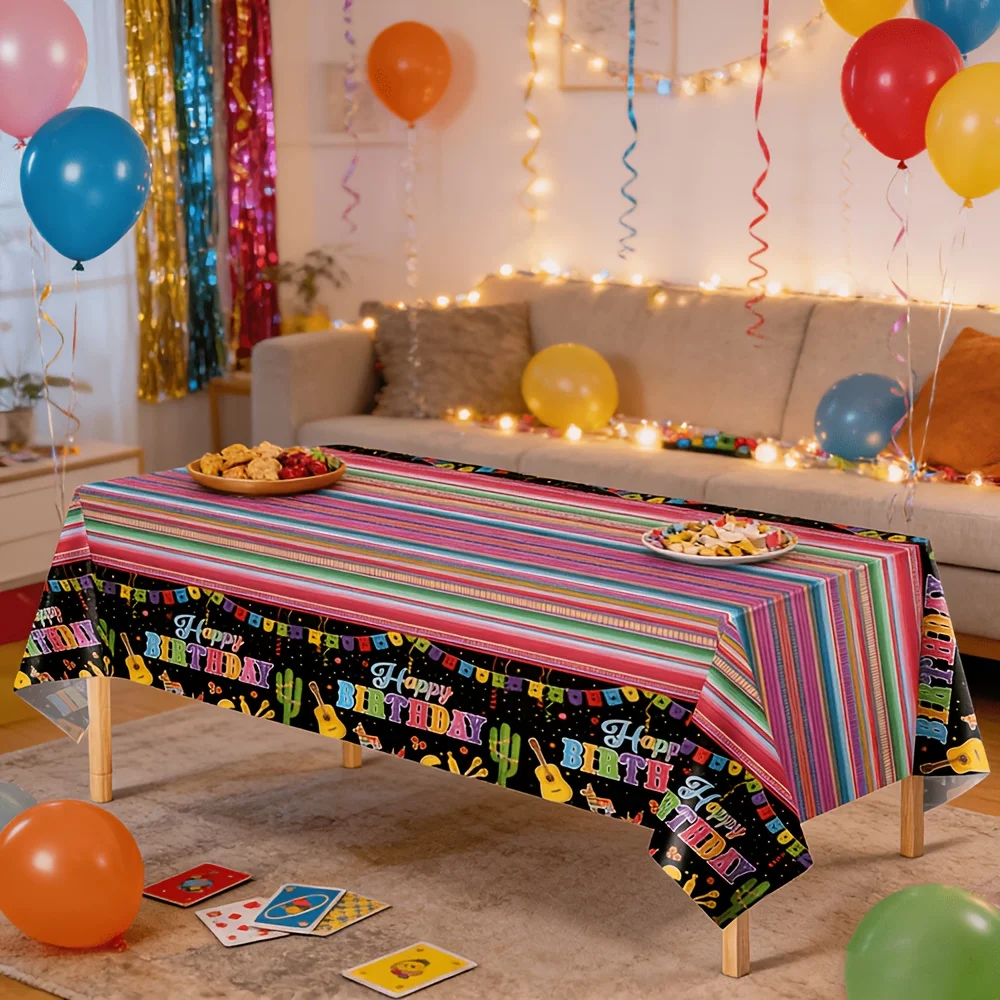 A piece of black birthday Mexican tablecloth, carnival Mexican tablecloth, carnival party tablecloth, yzb