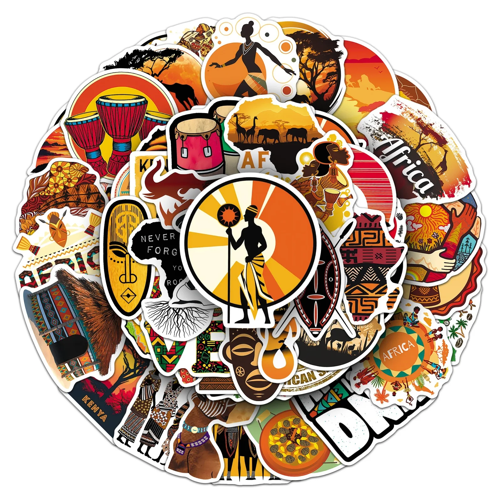 50-Pack Waterproof African City Landmark Travel Scenery Stickers for Guitar Decorative Notebook And Stationery