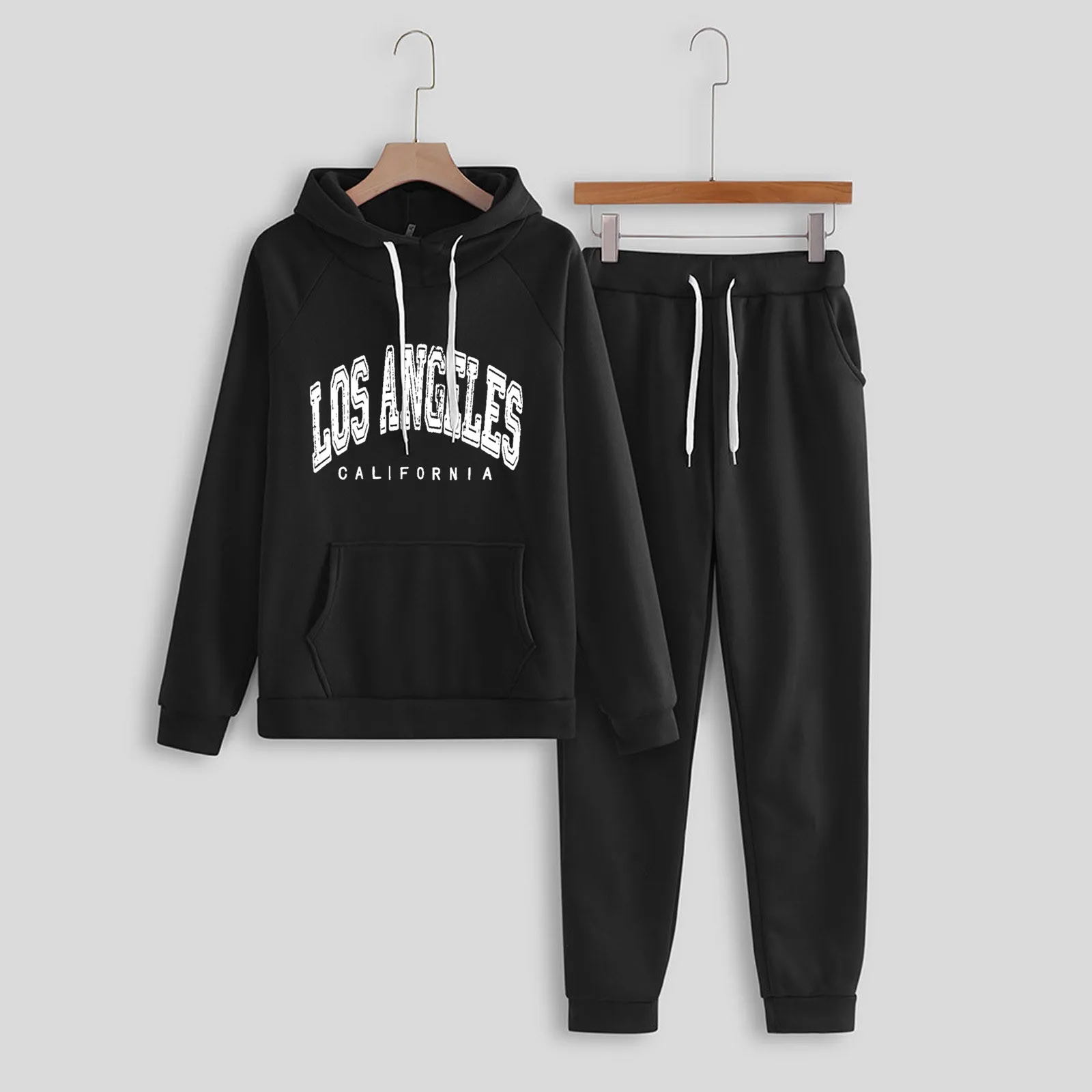 Fashion Autumn Pullover Comfortable Female Tracksuit set Los Angeles Creative Art Word Printing Women Hoody Simple Pocket Hoodie