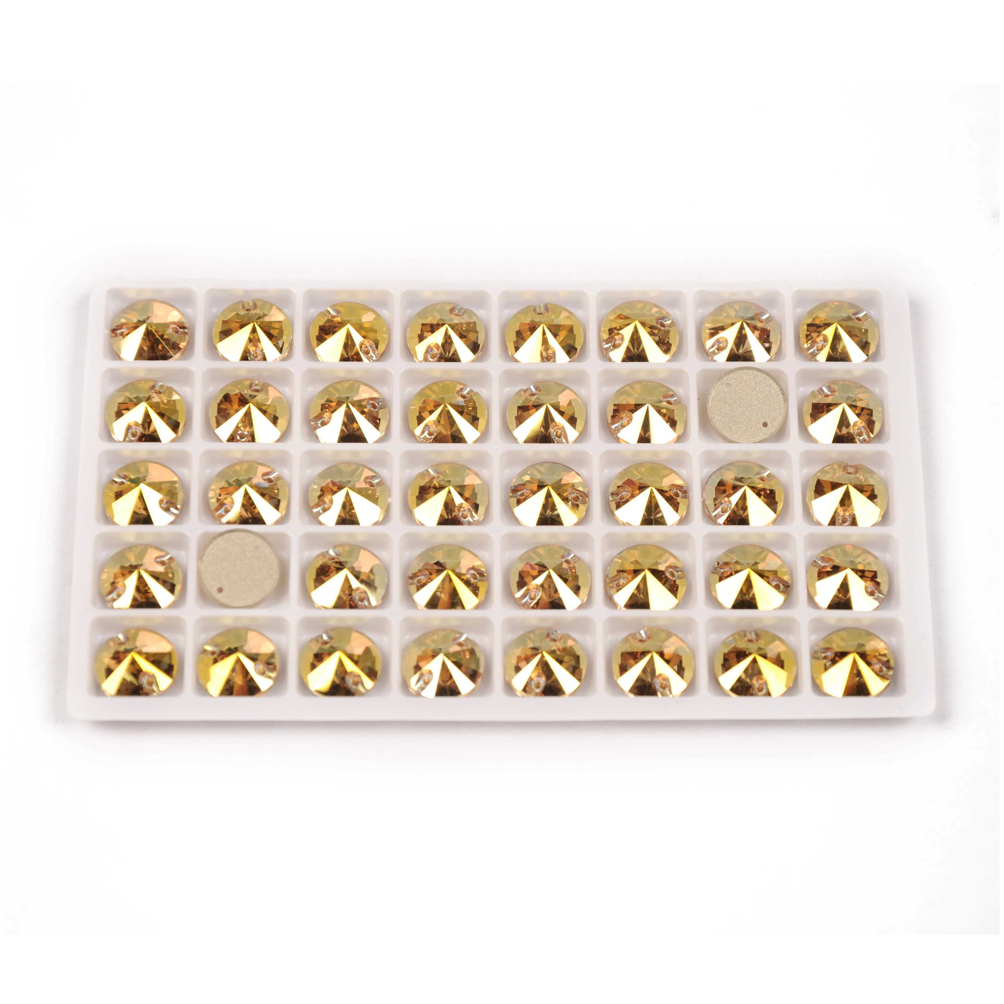 Sunshine Gold Rivoli Aufnähbare Strasssteine Runde Glasperlen Kristall-Strasssteine Dekorationsapplikationen für Hochzeitskleider und Kleidung – Detail 4
