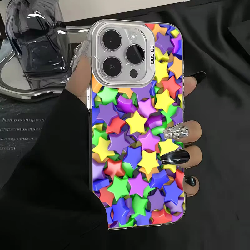 Colorful Star Matte Laser Phone Case For Samsung Galaxy S24 S23 S22 S21 Ultra Plus S20 FE A13 A23 A15 A35 A55 A23 A52 Hard Cover