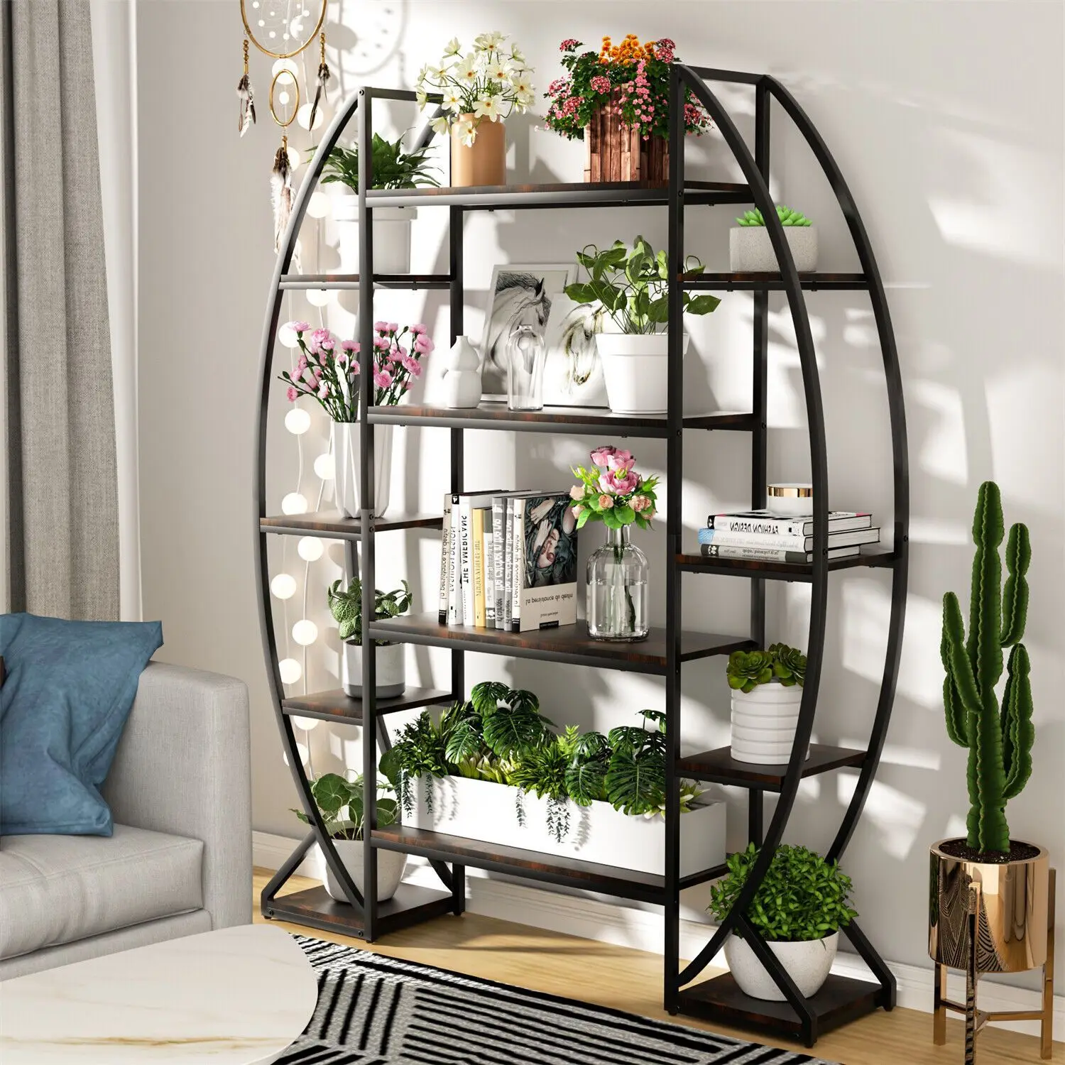 

Extra Large Moon Shape Metal Plant Stand Ladder Flower Rack Bookshelf