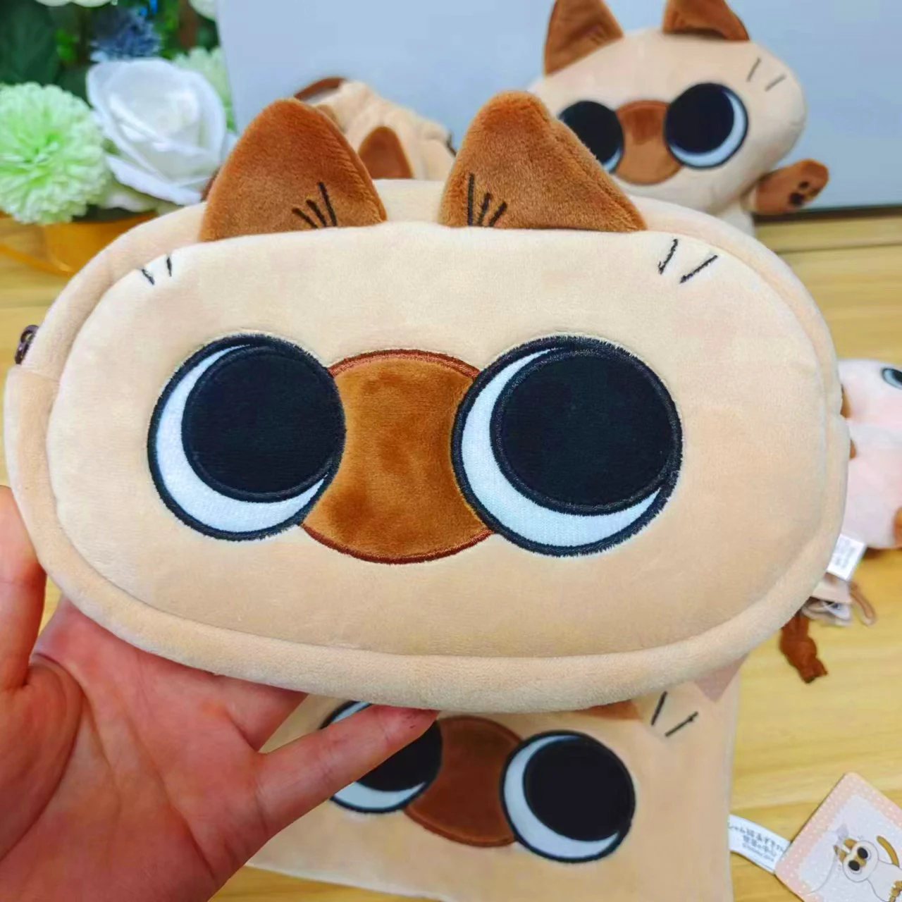 Small Bean Paste Siamese Cat Plush Pendant Candy Storage Bag Coin Purses Brooch Cosplay Birthday Girls Gifts