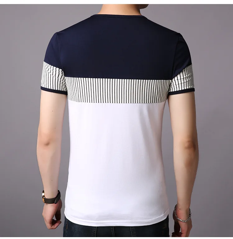 T Shirt Men Cotton Short Sleeve O Neck Striped Mens TShirts Fashion Patchwork Causal Slim Fit T Shirt Man Brand Men Clothing