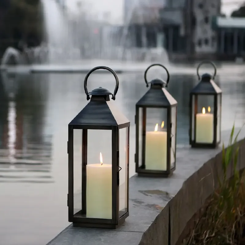 Luxury Windproof Glass Candle Holder, for Garden Outdoor Dinning Table, Lantern Candelabros ,Metal And Glass