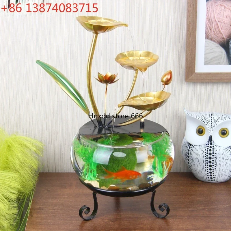 Desktop Learning Office Ornaments Light Luxury Wrought Iron Creative Fish Tank Small Circulating Water Decoration Landscape