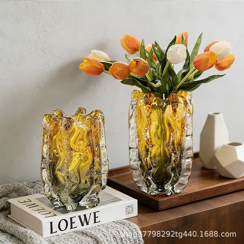 High-grade bubble glass vase, luxury thickened glass flower ware, crystal bottle ornament, home sample decoration
