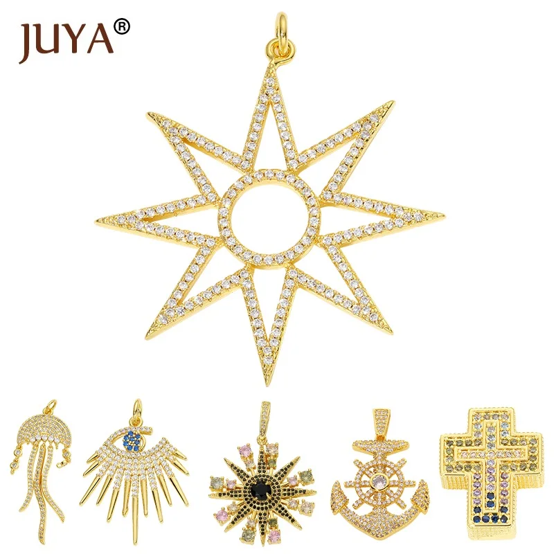 

JUYA Copper Charms For Jewelry Making Supplies 18K Gold Plated Zircon Star Cross Bracelet Necklace Diy Accessories Handmade